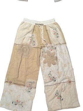 POL Patchwork Ankle Pants in Cream and Tan